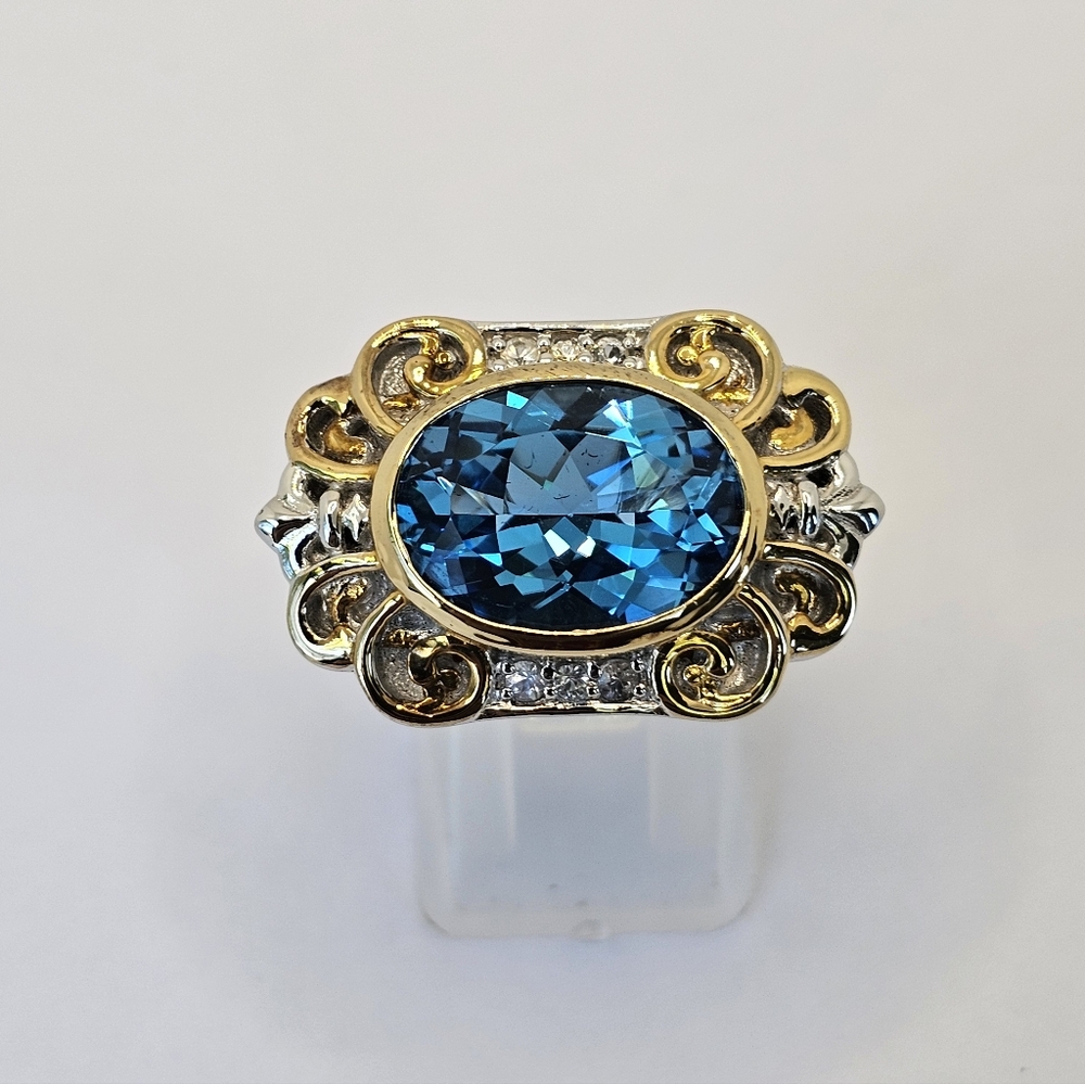 Earth Mined Swiss Blue Topaz Ring Palladium Sterling Silver 18k Sz 8! 💙💫